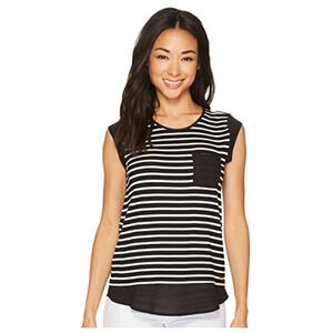 Calvin Klein Women Striped Cap-Sleeve T-Shirt Black Size XL
